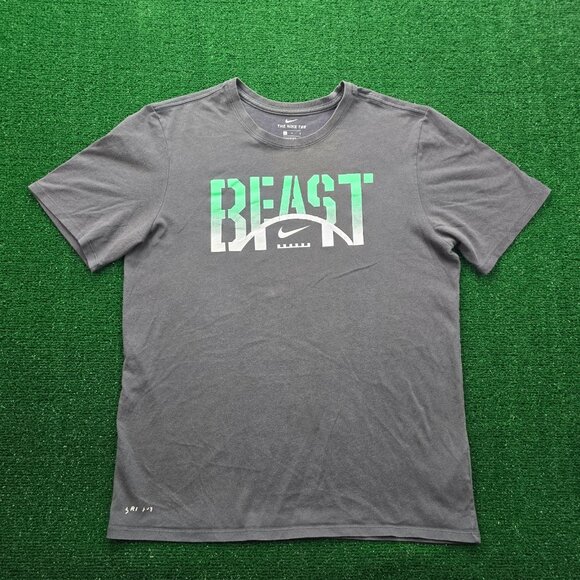 Nike Tee Tshirt Mens Large Gray Dri Fit BEAST Athletic Fit Casual Running Gym - Picture 1 of 10